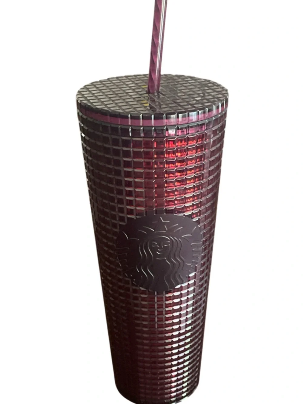 Starbucks 2020 Holiday Studded Grid Cold Cup Tumbler in the color Berry Plum.